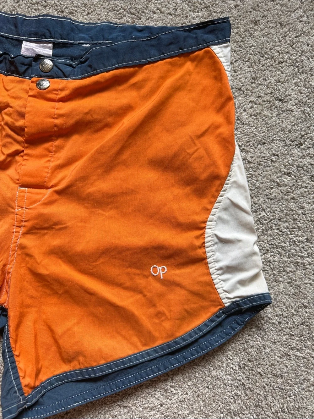 Vintage OP Ocean Pacific Colorblock Board Swim Shorts OutdoorTrunks Med Waist32”